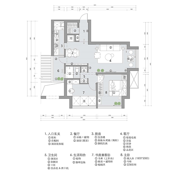 成都大晶装饰爆改52㎡小套二平面布置深化图