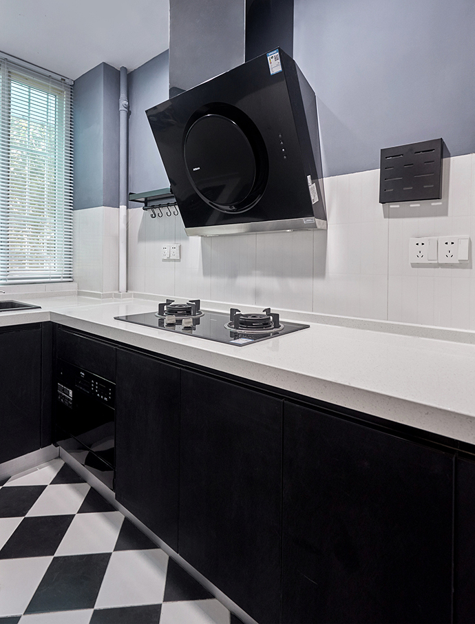 成都大晶装饰公司蓝灰色高级公寓厨房装修案例效果图