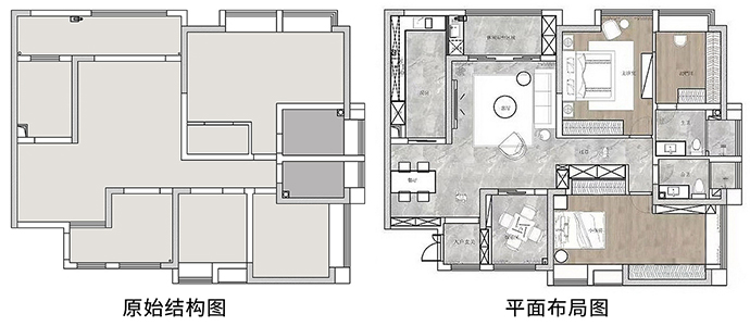 成都大晶装饰公司120平美式轻奢风装修案例-户型图 精致典雅 极具质感