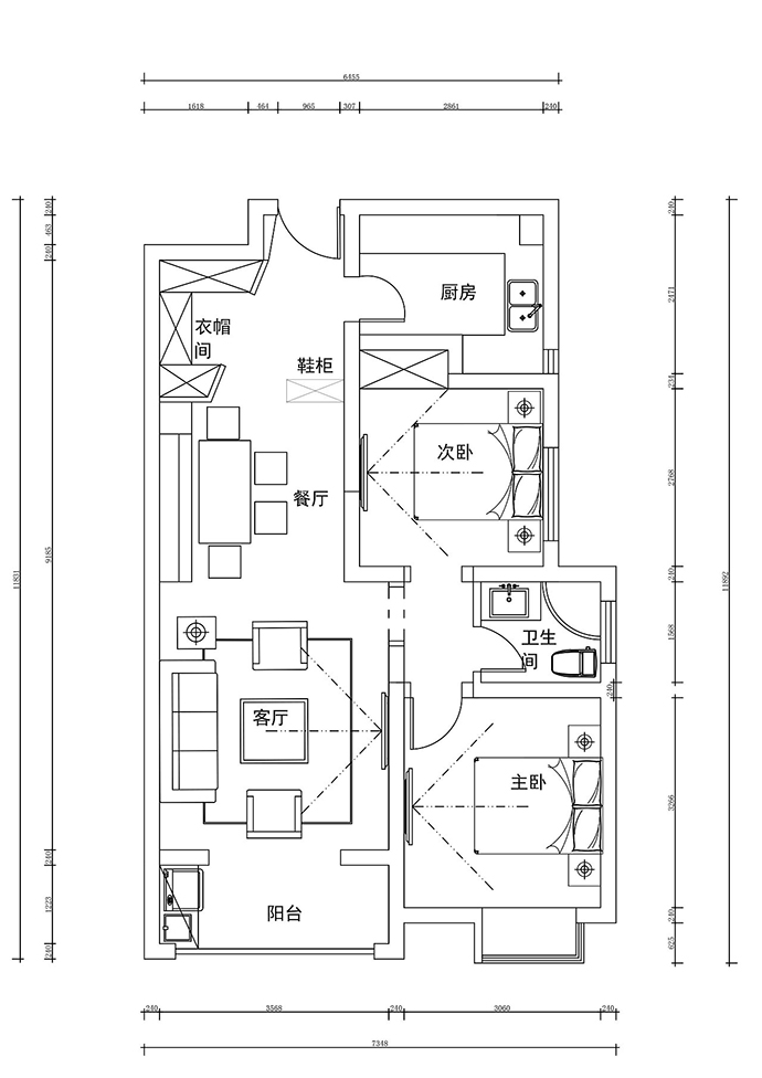 成都大晶装饰公司装修案例：布局紧凑的二居室户型图 2室2厅1厨1卫惊艳时光