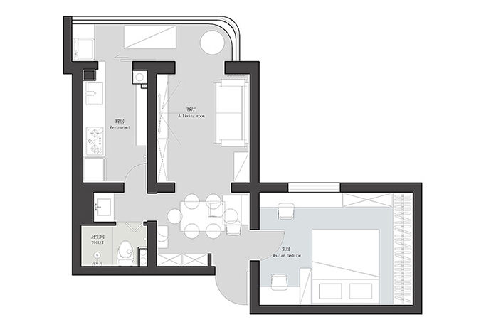 成都大晶装饰公司：55㎡1室1厅1厨1卫的两口之家的经济适用房装修-平面设计图